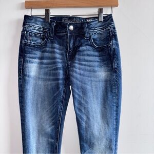 Miss Me Jeans Size 25 Mid-Rise Skinny Ankle Medium Wash Stretch Denim Embroidery